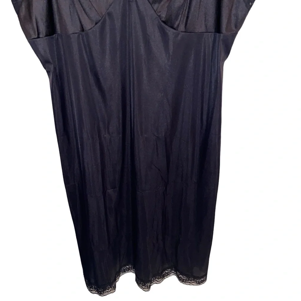 Vintage Vanity Fair Slip Under Dress Womens Size 38 Black Lace Nylon Retro Sexy